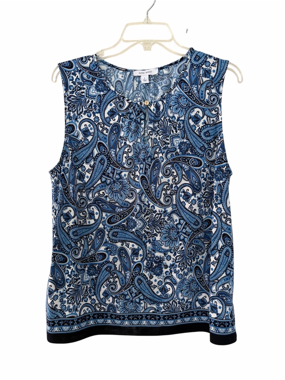 Nine West Blue Paisley Sleeveless Top with Button Detail